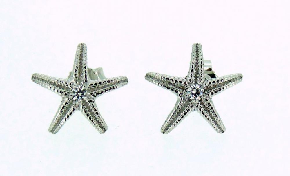 Orecchini stelle marine in oro bianco e brillanti ct. 0.10